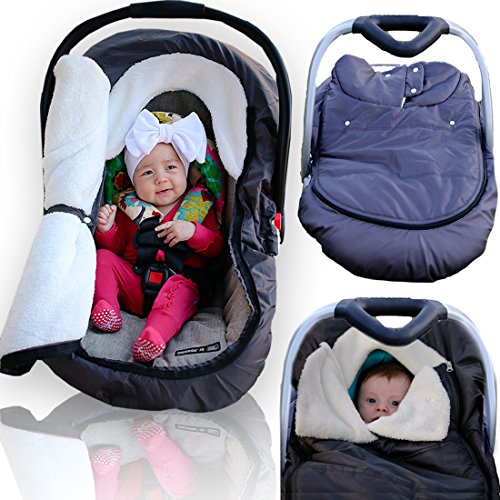 Scroll and Go Infant Car Seat Cover by Amazing Tot – Weatherproof Sneak-A-Peek Stroller Cover for Use in Cold Winter Weather – Amazingly Comfy Car Seat Cover with A Universal Fit