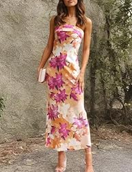 Realtix Summer Satin Print Backless Tube Tops Maxi