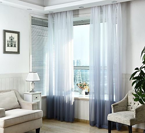 Jarl home Eyelet Voile Sheer Curtains, Gradient Grommet Top for Bedroom and Living Room,Grey,52Wx84L inch