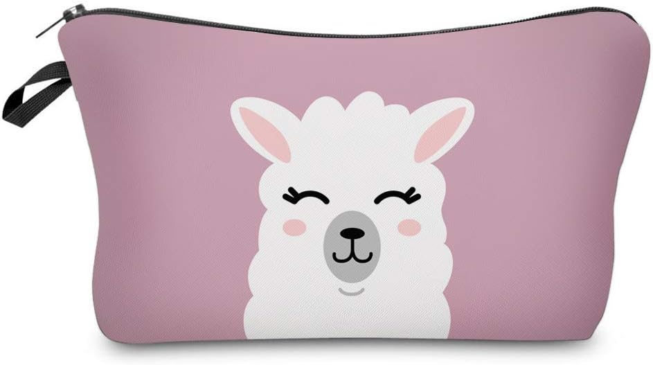 LOOMILOO Cosmetic Bag for Women, Adorable Roomy Makeup Bags Travel Water Resistant Toiletry Bag Accessories Organizer Liama Gifts (Pink Liama 51437)