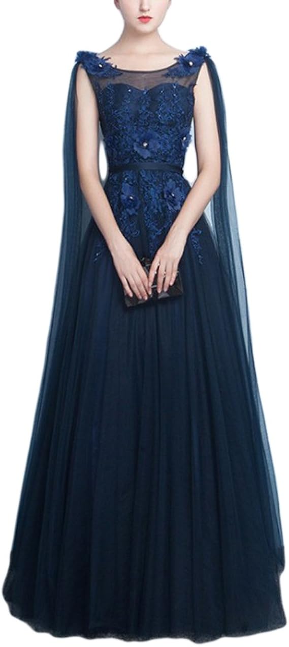 Amazon Iwec 女性用ドレス ロング ノースリーブ 花 刺繍 マント ケープ パーティ 結婚式 演奏会 発表会 披露宴 ネイビー 2xl イブニングドレス 通販