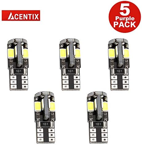 ACENTIX 5 Pack X Purple SMDs Automotive LED Bulb,Energy Saving LED Lamp,Compatible with CANBUS Error Free Bulb,DC 12V 5730 10 SMD,Fit Side Indicator/Sidelight