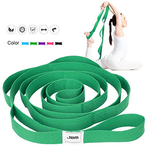 JBM Stretching Exercise Strap with 10 Flexible Loops Thicken Exercise Band Gravity Fitness Stretching Strap Physical Therapist Recommended Exercises and Pilates Workouts 4 Colors provided