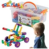 ZoZoplay STEM Learning Toy Tubular Pipes & Spouts & Joints 64 Piece Build Bicycle, Tank, Scootie, Moter Skills Endless Designs Educational Building Blocks Set for Kids Ages 3+, Multicolor