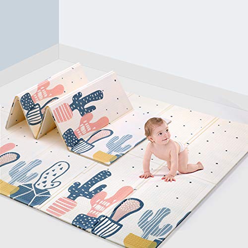 DalosDream Baby Folding mat Play mat Extra Large Foam playmat Crawl mat Reversible Waterproof Portable Double Sides Kids Baby Toddler Outdoor or Indoor Use Non Toxic (79 x 71 x 0.4 Inch)