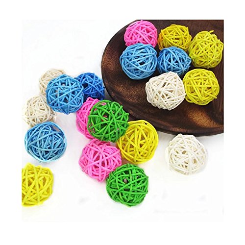 Stock Show 10Pcs/Pack 1.57" Rattan Balls Bird Chew Toy DIY Accessories Toy for Parrot Budgie Parakeet Cockatiel Conure Lovebird Finch Macaw African Grey Cockatoo(Color Assorted)