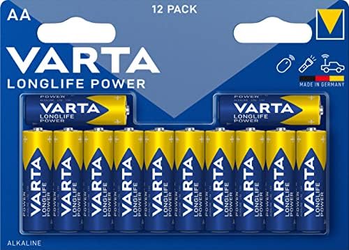 Pila Longlife Power AA LR6 (paquete de 12 unidades), pila alcalina - «Made in Germany» - Adecuado para juguetes, linternas, mandos y otros aparatos que funcionan con pilas