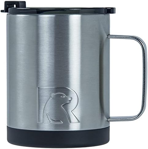 RTICCoffee Mug, 12 oz, Brush Steel, Insulated Travel Stainless Steel, Hot Or Cold Drinks, with Handle & Splash Proof Lid