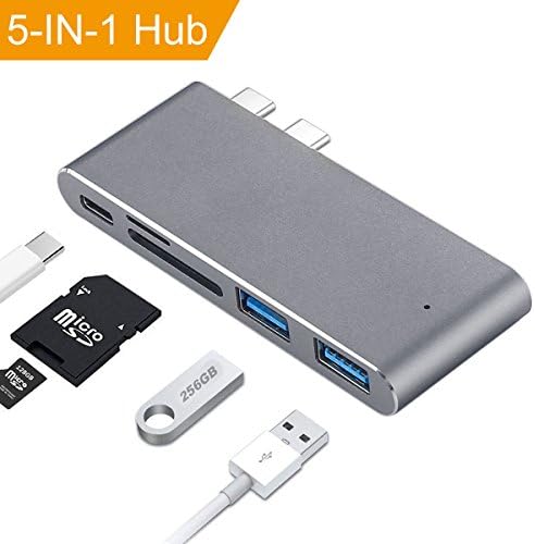 USB C Hub Multi Port Adapter 5 IN 1 Type C Adapter Aluminum for MacBook Pro 2017/2016 13''&amp; 15'' with 2 USB 3.0 Port,Type C Charging Port,SD &amp; Micro Card Reader (Space Gray)