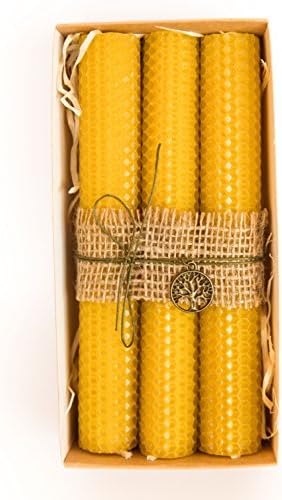 Beeswax Candles 100% Pure &amp; Natural - Handmade Honey Candles - Supreme Quality Candle Gift Set in a Stylish Box by UkrArt 7.5/1.18 inch