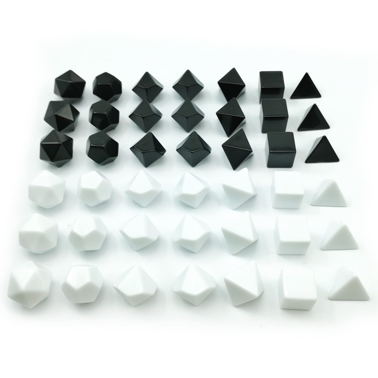 Bescon Blank Polyhedral RPG Dice Set 42pcs Artist Set, Solid Black and White Colors in Complete Set of 7, 3 Sets for Each Color, DIY Dice