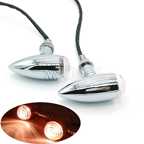 Heinmo Chrome Coating Bullet Metal Motorcycle Turn Signal lights Indicator for Mini Sportster Harley Bobber (Silver&White Lens) - Thumbnail 2