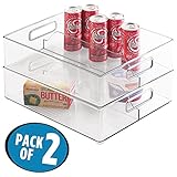mDesign Refrigerator, Freezer, Pantry Cabinet Organizer Bins for Kitchen - 12" x 4" x 14.5", Pack of 2, Clear