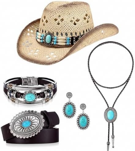 Western Cowboy Hat Set with Bracelet and Earrings Bohemian Vintage Custom Bridal Cowgirl Hat: Boho Western Floral Lace Wedding  main image 4