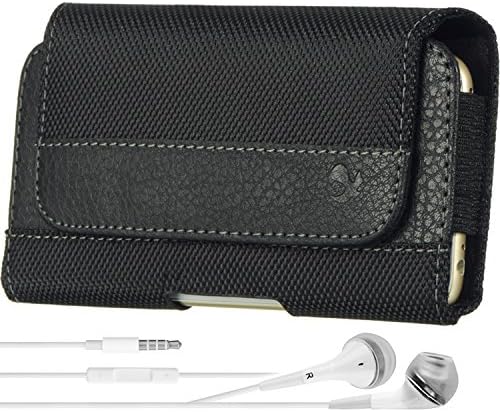 iPhone 7 Plus Case Vegan Nylon Hip Leather Holster, Protective Tough Horizontal Hip Pouch [CEL962] + VG Headphones