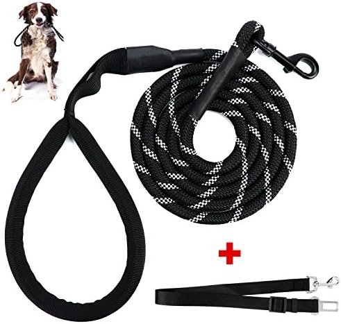 DOGJOG Dog Leash Dog Training Leash 6 Feet Reflective Durable Training Rope Supports the Strongest Pulling Large and Medium Sized Dogs (Free Dog Safety Seat Belt) (Black)
