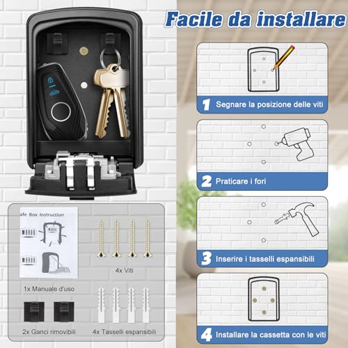 BTNEEU Key Safe Box, Large Key Box, Combination Key Box, Key Lock Box Case 4 Digits and Padlock for Outdoor Home Garage Office Gym (Black)