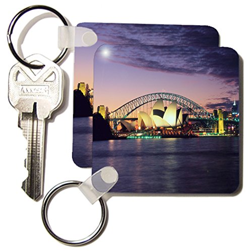 3dRose Sydney, Australia purple and pink sunset - Key Chains, 2.25 x 4.5 inches, set of 2 (kc_66291_1)