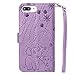 for iPhone 8 Plus Case,iPhone 7 Plus Case,JanCalm PU Leather Wallet Flip Case [Card/Cash Slots][Wrist Strap] Elephant/Flowers Pattern Women Girls Cover (Purple)