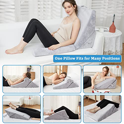 3PCS Bed Wedge Pillow, Memory Foam Top Adjustable 9 & 12” Folding Incline Cushion, Elevated Wedge Pillow for Back and Leg | Acid Reflux, Anti Snoring, Post Surgery, Sleeping - Machine Washable Cover