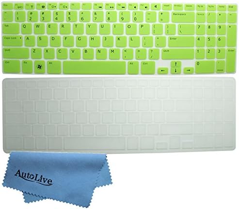AutoLive 2-Pack Translucent Silicone Gel Keyboard Protector Cover Skin for 15.6" New Dell Inspiron 15R i15R i15RM i15RV N5110 M5110 M511R US Layout + 1 x Microfiber Cleaning Cloth from AutoLive(Green+Clear)