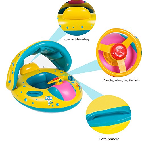 image for EncoyKid Baby Swimming Ring, Inflatable Baby Float Sunshade Swimming B