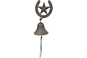 BestGiftEver Rustic Cast Iron Wall Bell Outdoor with Star Horseshoe Accent - Farmhouse Vintage Wall Decorative Dinner Bell Outdoor - Western Cowboy Yard Bell Home Decor for Classic or Modern Styles