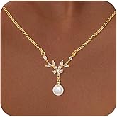 JOBICY Gold Pearl Necklaces for Women Trendy, Single Pearl Drop Pendant Necklace 14k Dainty Gold Necklace for Women Simple Wedding Pearl Choker Bridesmaids Necklace Prom Jewelry Gifts