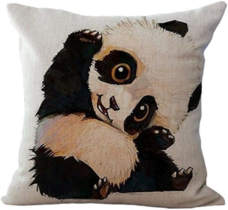 VVLuck Animal Printed Decorative Stuffed Cushion Square Shaped Pillow Case Hidden Zippered Cushion Cover Cotton Linen Throw Pillow Case for Teens Adult Home Office Decoration Cute Panda 18"x18"