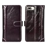 CORNMI iPhone 7 Plus Case, Handcraft Genuine Leather Flip Stand Wallet ID Card Holder Case Money Pouch for Apple iPhone 7 Plus - Purple