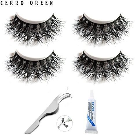 CERROQREEN False Eyelashes 3d Mink Fur Fake Eyelashes 100%Mink Fur Hand Made Eyelure False Eyelashes (2pairs false eyelashes+glue+tweezers)