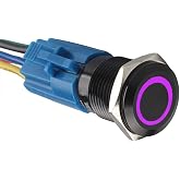 ESUPPORT 19mm 12V 5A Car Purple LED Light Metal Push Button Toggle Switch | Angel Eye Switches Socket Plug Latching ON OFF Waterproof Black Shell