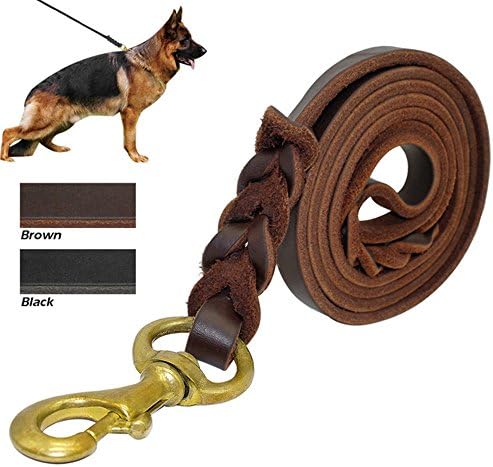 GOLDBELL Leather Dog Leash 6 Foot - Best Braided Dog Leash No Pull Heavy Duty for Large Medium Small Dogs Training and Walking(Brown,5/8" Width)