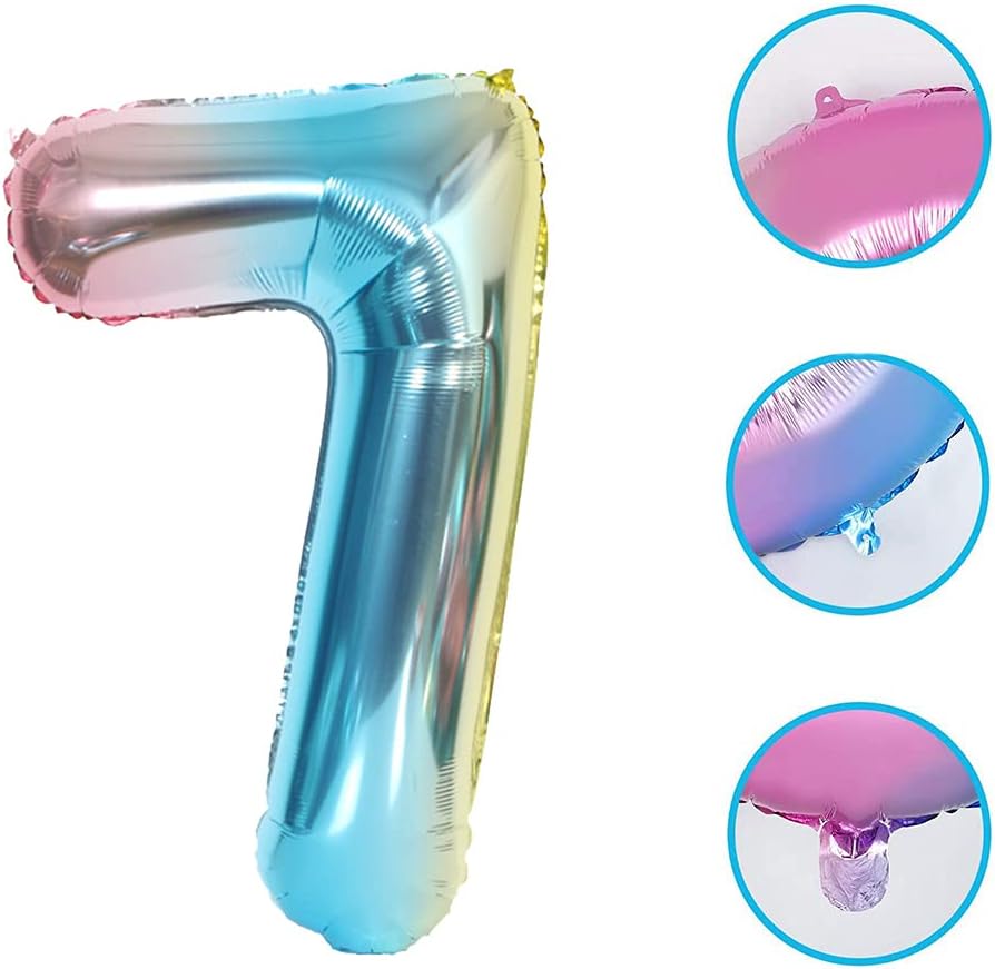 ANCLLO 32 Inch Number Balloons Foil Ballon Rainbow Gradient Digit Ball Colorful Wedding Birthday Party Decoration-Number 7 - Image 3