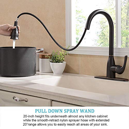 Solid Brass Single Handle Pull Out Sprayer Oil Rubbed Bronze Kitchen Faucet, Pull Down Kitchen Sink Faucet With Deck Plate