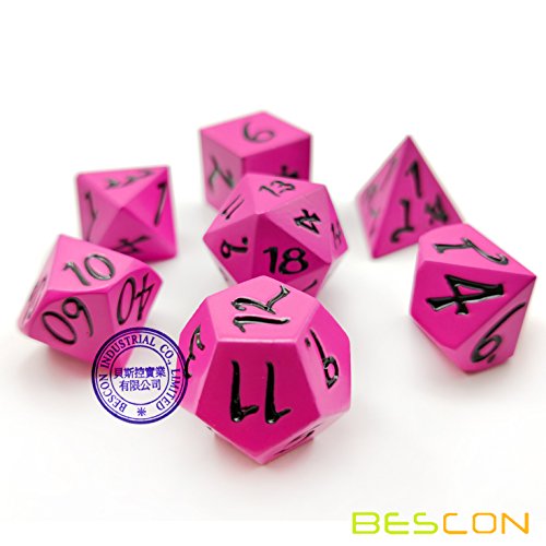 image for BESCON DICE Bescon Fresh New Solid Metal Dice Set Deep Pink,Metal RPG 