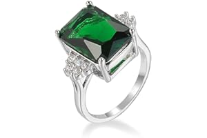 Lozeux Silver Plated Emerald Cut Created Morganite Amethyst Cubic Zirconia Filled Engagement Wedding Proposal Promise Ring Band for Women Ladies Lover Jewelry