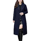 chouyatou Women's Big Notch Lapel Single Breasted Mid-Long Wool Blend Coat