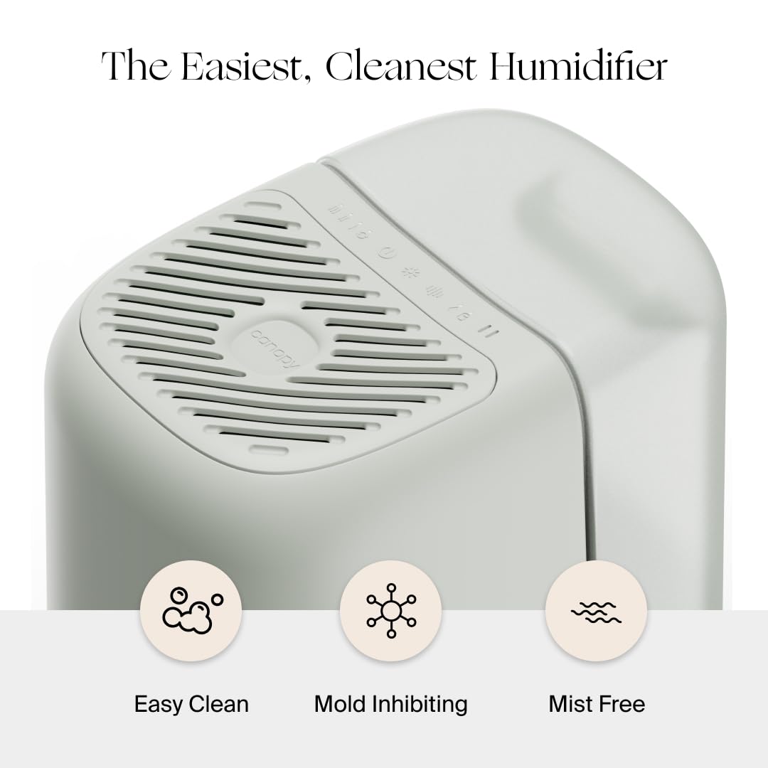 Canopy Bedside Humidifier 2.0, White, 36 HR Run Time, 2.5L Capacity - Reading Light & White Noise - Alleviate Symptoms of Allergies, Flu, Cold, Dry Skin - Humidifier, Filter, Power Cord & Adapter