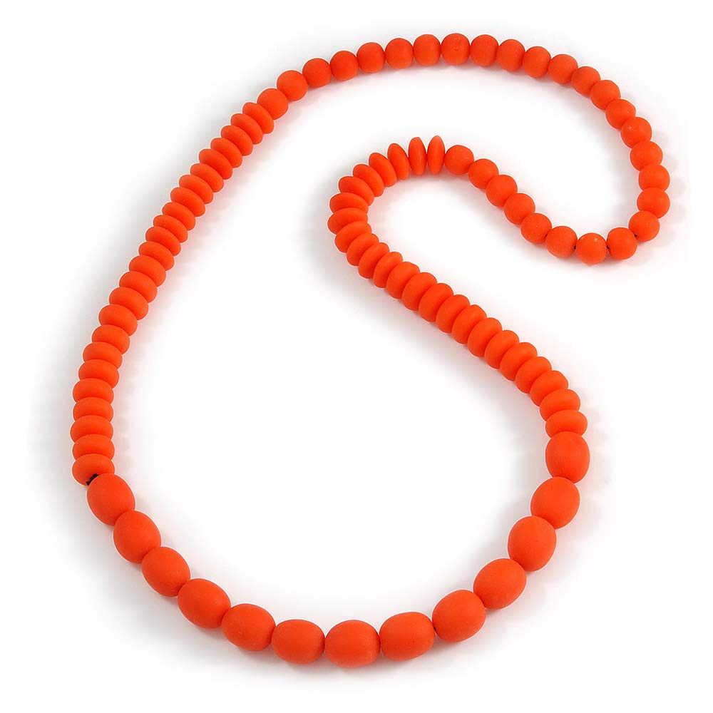 Avalaya Long Orange Resin Bead Necklace/ 86cm Long