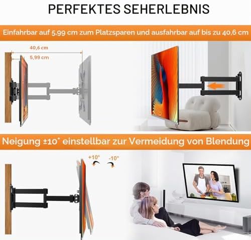 TV-Wandhalterung, schwenkbare TV-Halterung mit Gelenkarm, Neigungsverlängerung, drehbar, für die meisten 13-42 Zoll LED, LCD-Monitor und Plasma-Fernseher bis zu 20 kg, max. VESA 200x200 MA1343