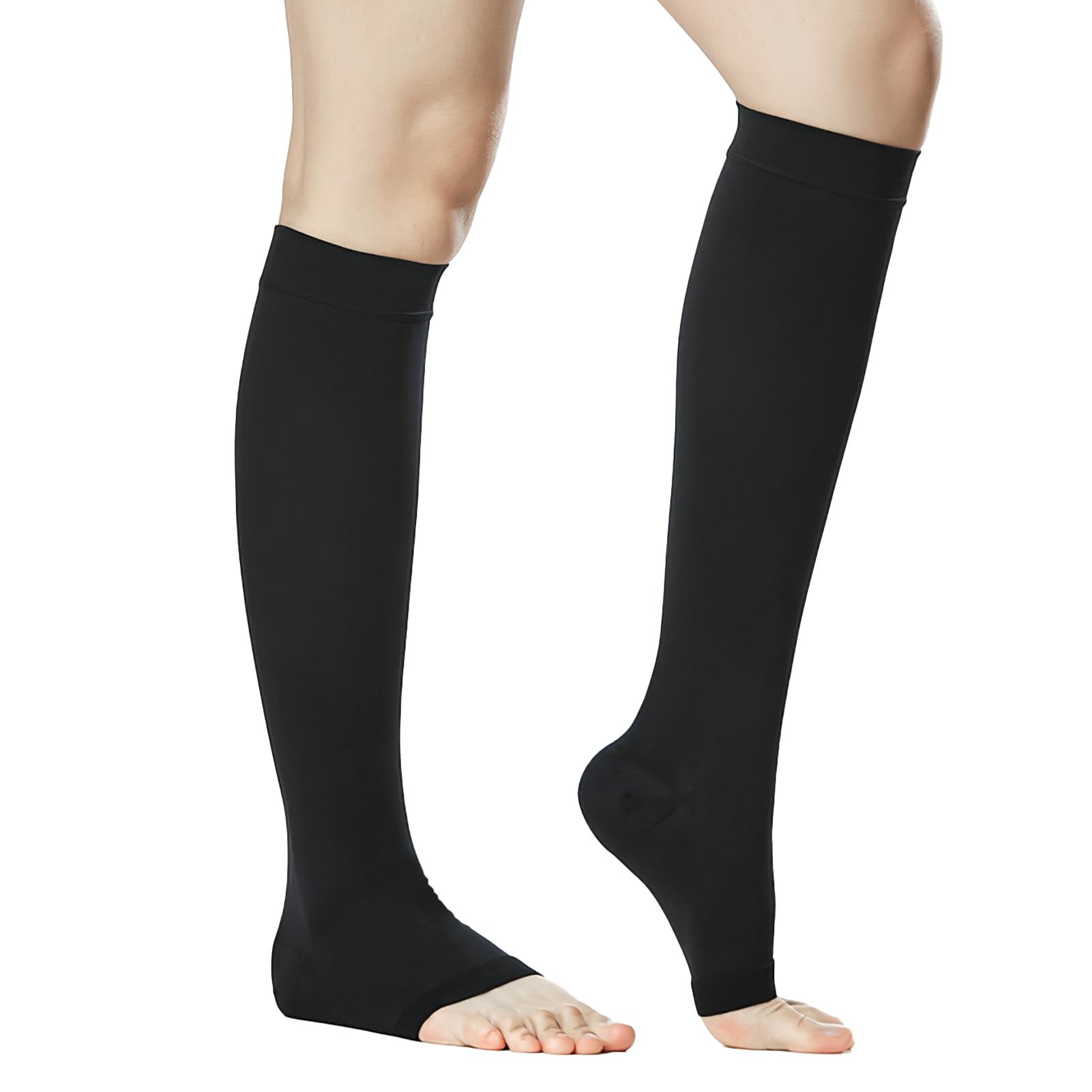 Photo 1 of 20-30 MmHg Medical Toeless Compression Socks for Women and Men,Legs Compression Sleeve Ankle Wide,Open Toe Stockings Compressions Knee Post for Varicose Vein,Circulation Recovery,for Travel,Run(Black)