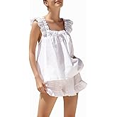 Xfileen Womens Summer 2 Piece Set Fashion Ruffle Trim Cami and Casual Shorts Set Cotton Pajama Sets