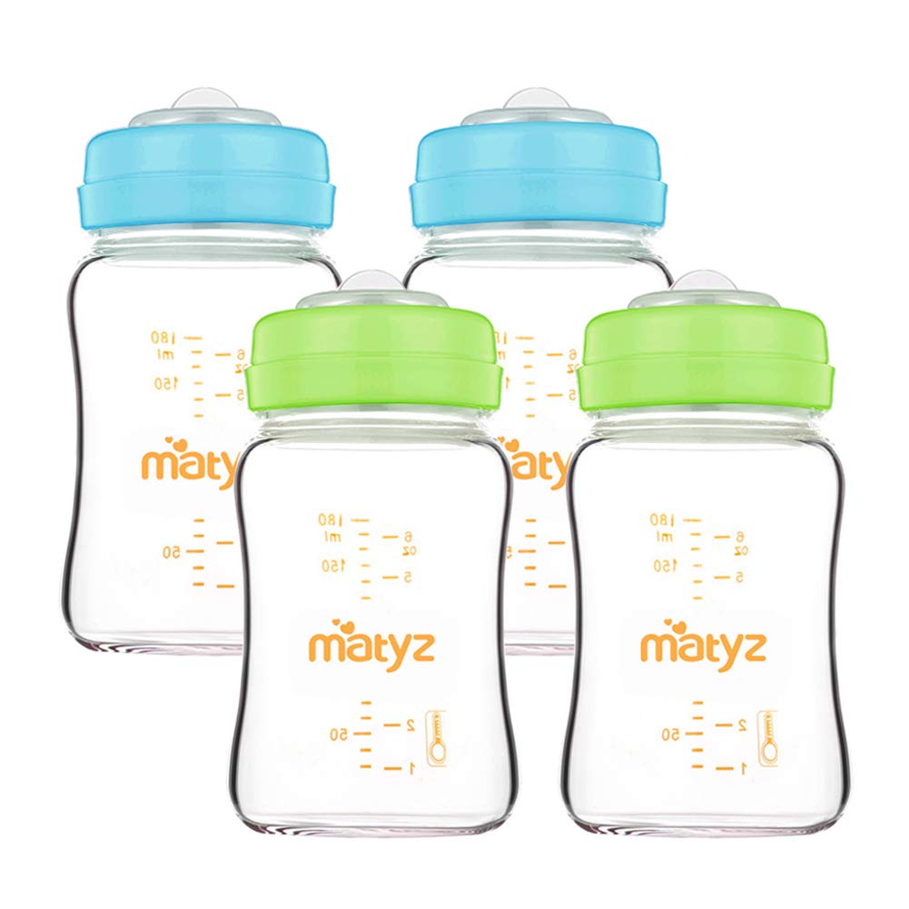 Matyz Glass Breastmilk Storage Containers, 4 Pack, 6 oz Bottle, Fit with Spectra