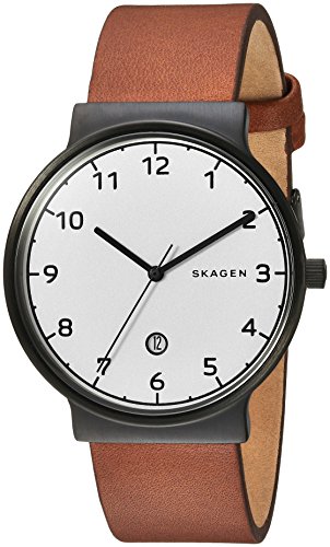 Skagen Men's Ancher Quartz Stainless Steel and Leather Casual Watch, Color: Black, Brown (Model: SKW6297)