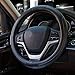 Valleycomfy Leather Steering Wheel Covers Universal 15 inch -Breathable, Anti Slip & Odor Free (Black with Black Lines)