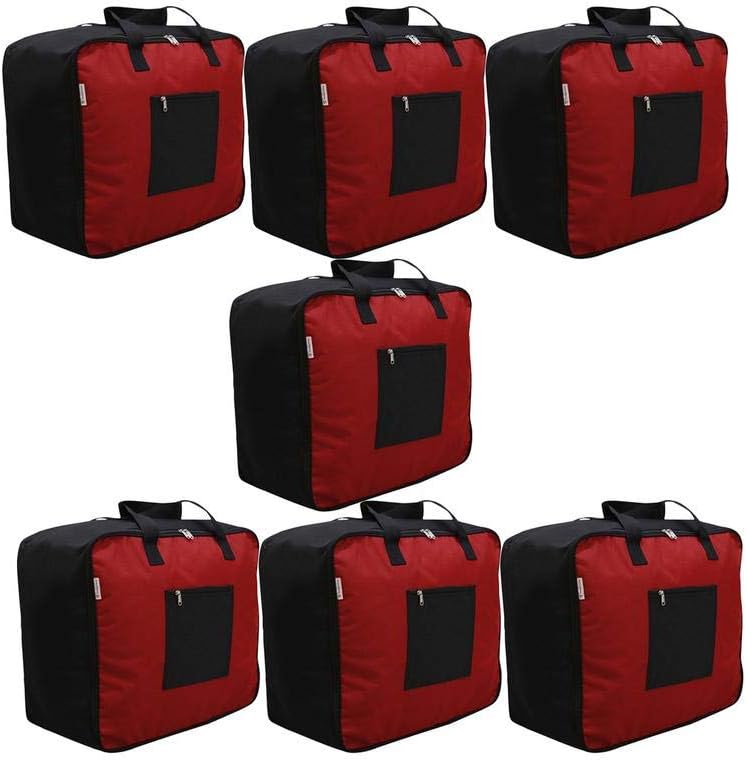 Marine Pearl Tear Resistant Polyster Jumbo Foldable Storage Bag Organizer for Clothes (7 Pack), Extra 20% More Storage Space, Double Zip & Outer Zipper Pocket & Strong Handles (Rustic Red)