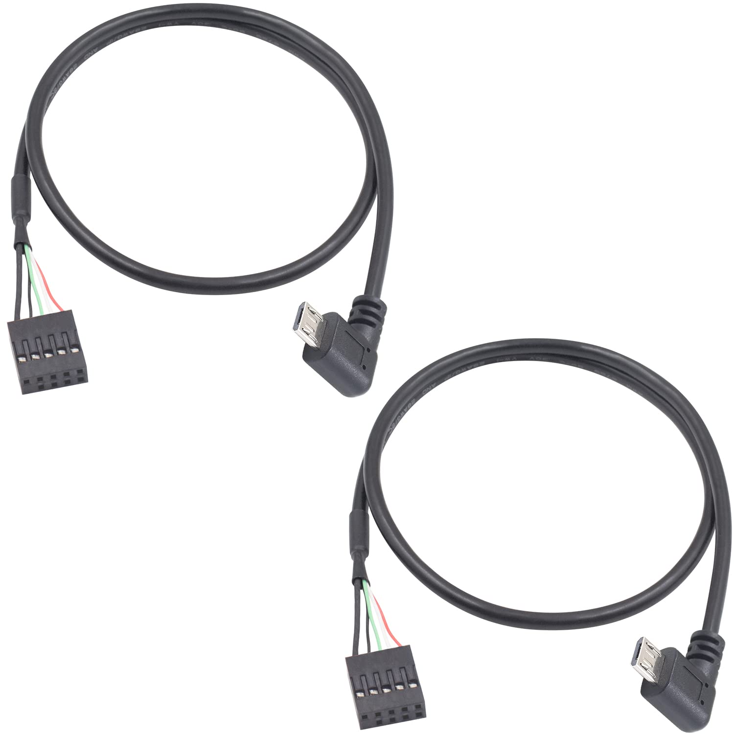 Duttek Micro USB to USB Header Dupont Cable, Micro USB Right Angle Male to 9 Pin Female Header PCB Motherboard Dupont Extension Connector Cable 50CM/1.64FT (2-Pack)