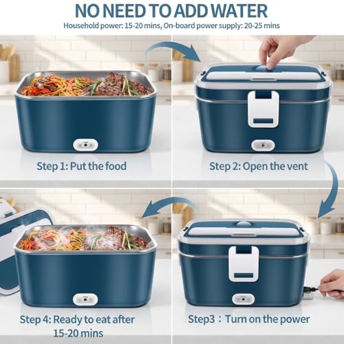 Anykuu Portable Electric Lunch Box 1.8L 100W, 3 in 1 Thermal Lunch Box (12 V/24 V/240 V) with Removable Stainless Steel Container and Bag for Car Truck Office