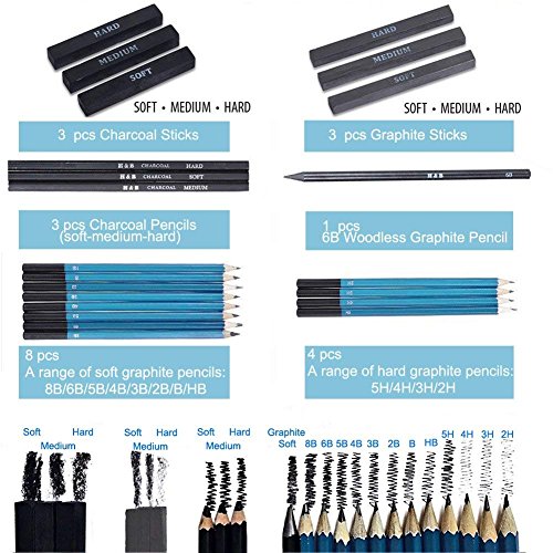 Sketching Drawing Pencil Set,Professional Sketch Charcoal Art Kit Supplies
